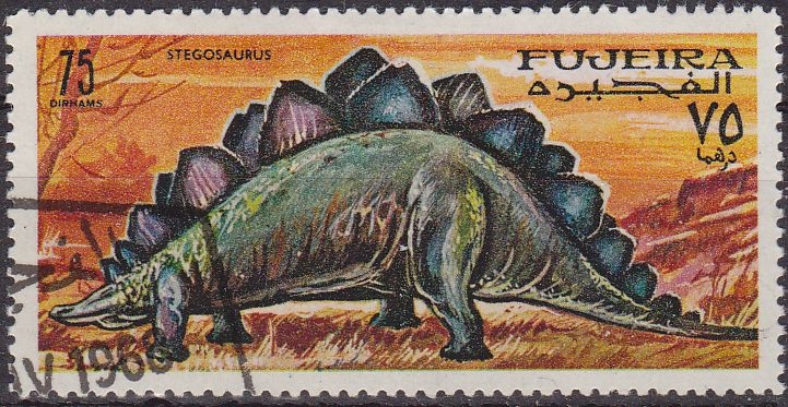 FUJEIRA 1968 Michel 261 Sello Animales Prehistoricos Stegosaurus Correo Aereo con matasellos de favor preobliterado 
